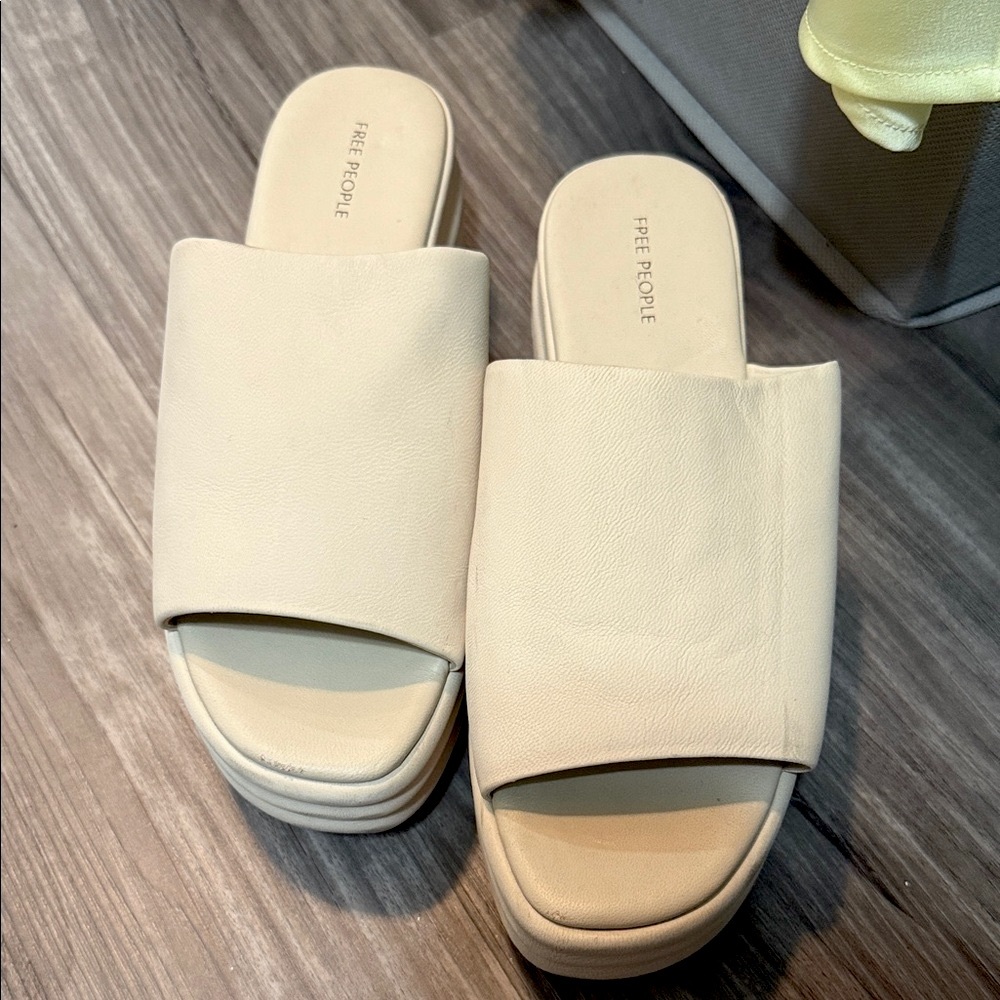 Free People Cream Slide Mules
